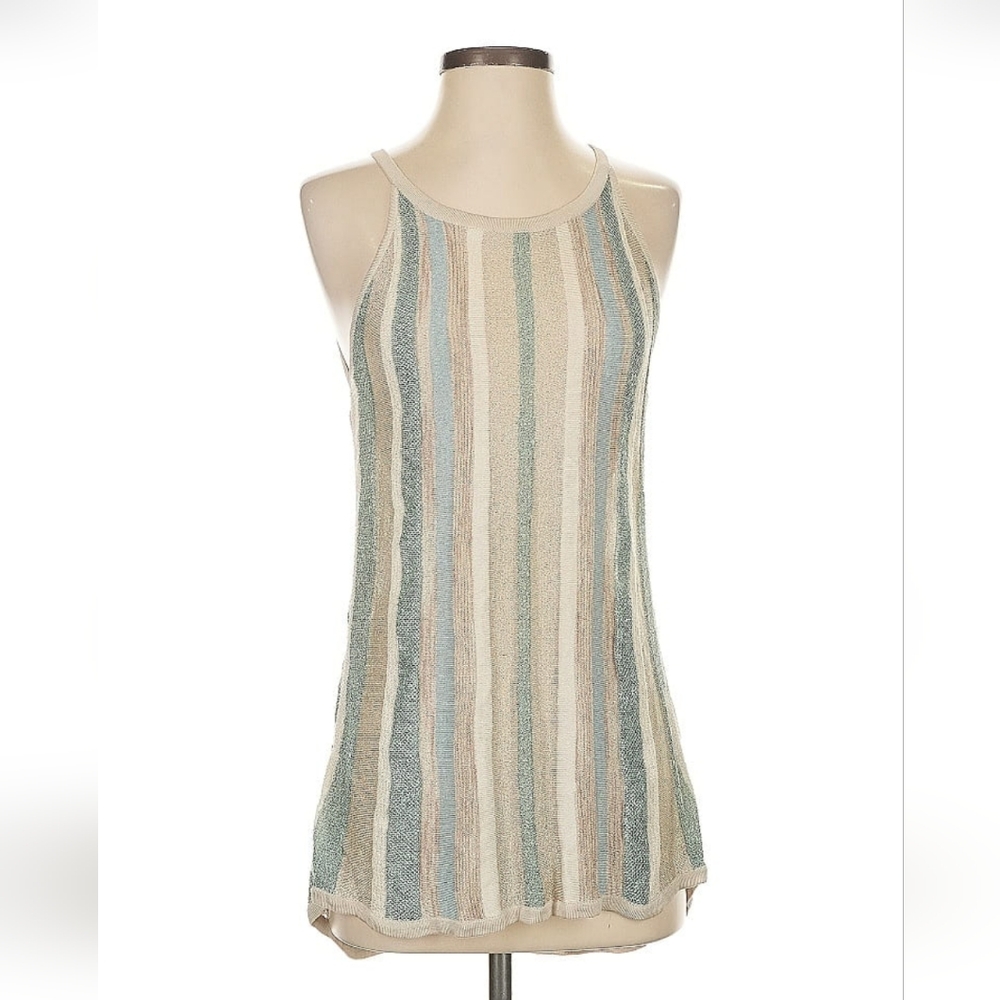 White House Black Market Cream and Tan Fitted Ribbed Tank Top(NWOT)